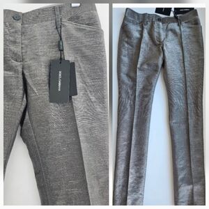Nwt Dolce & Gabbana Metallic Lurex Argento Pantalone Crease Trousers
